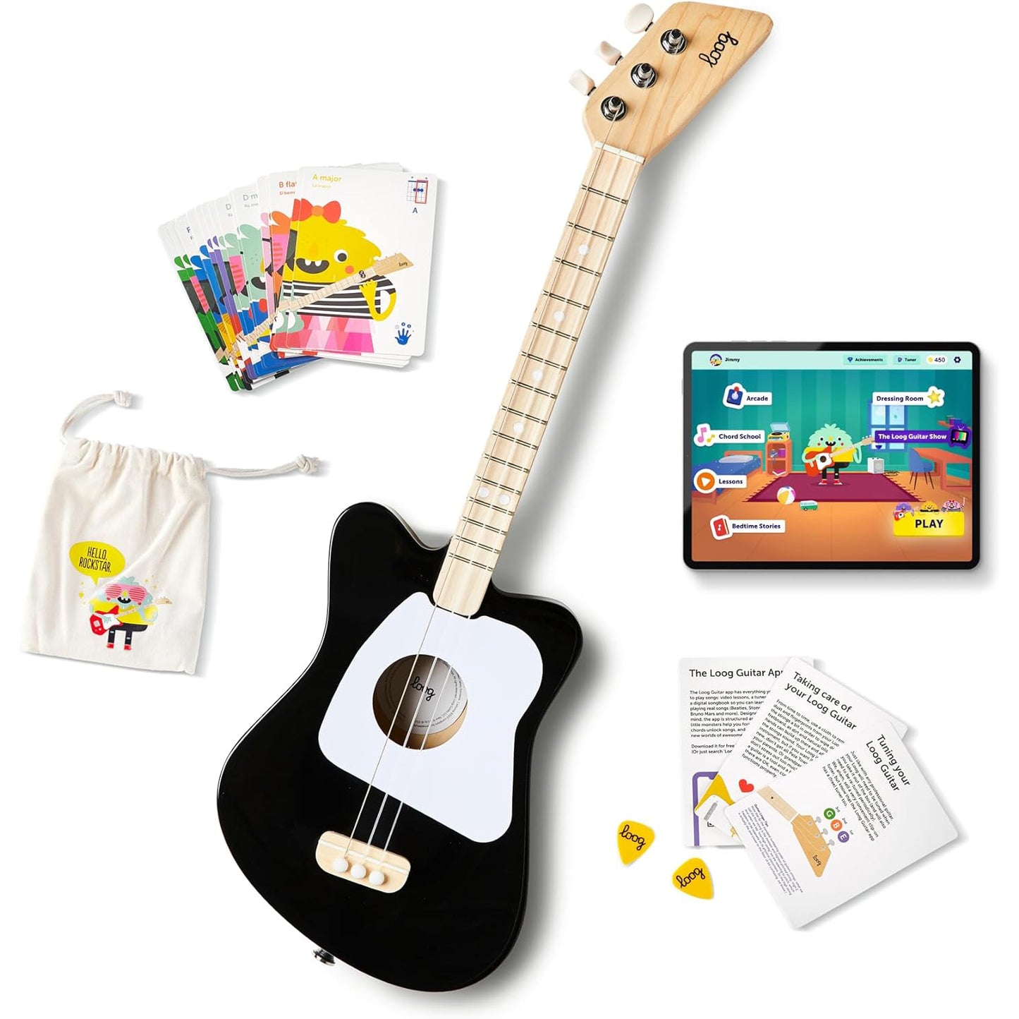 Loog Mini Acoustic kids Guitar for Beginners 3-strings Ages 3+ Black