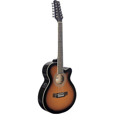 Stagg Mini-Jumbo Electro-Acoustic Cutaway 12-String Concert Guitar 3-Color Sunburst