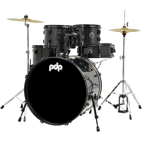 PDP by DW Encore Complete 5-Piece Drum Set With Chrome Hardware and Cymbals Black Onyx