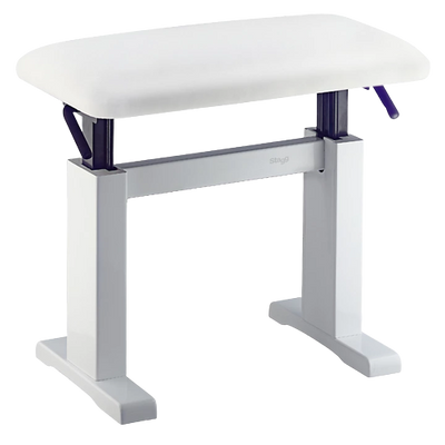 Musician's Gear Hydraulic Lift Piano Bench White Vinyl Top White Polished Finish