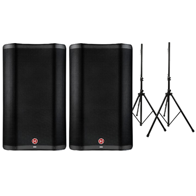 Harbinger VARI 2300 Series Powered Speakers Package With Speaker Stands 15" Mains