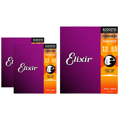 Elixir Nanoweb Light Phosphor Bronze Acoustic Guitar Strings 3 Pack