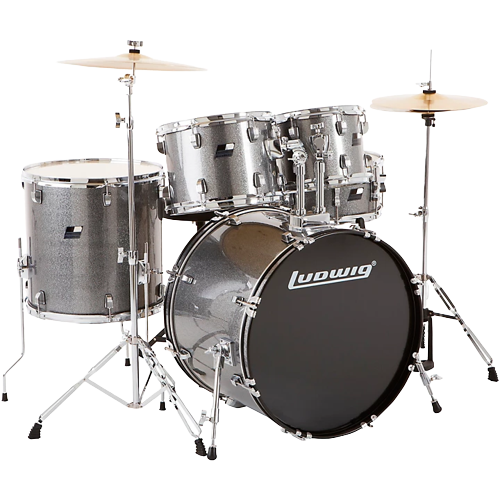 Ludwig BackBeat Complete 5-Piece Drum Set With Hardware and Cymbals Metallic Silver Sparkle