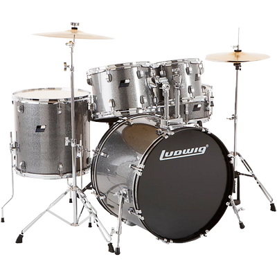 Ludwig BackBeat Complete 5-Piece Drum Set With Hardware and Cymbals Metallic Silver Sparkle
