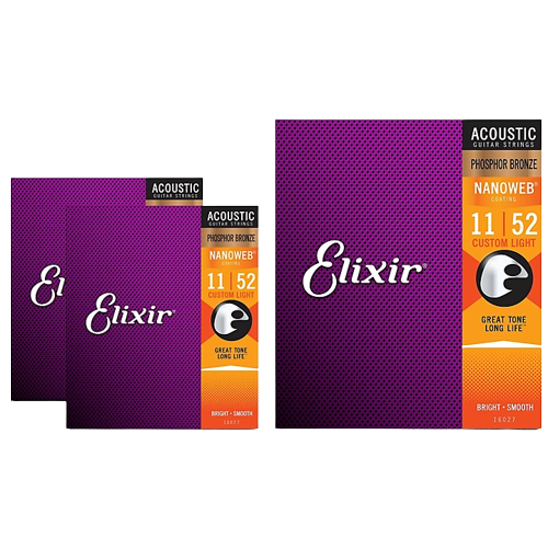 Elixir Nanoweb Custom Light Phosphor Bronze Acoustic Guitar Strings 3 Pack